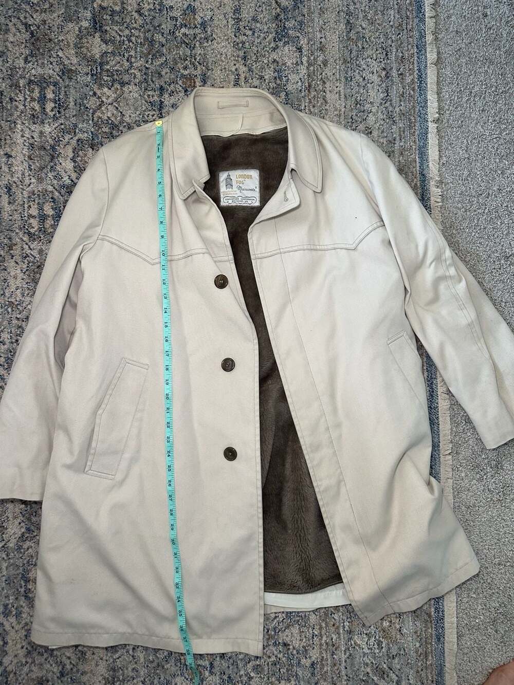 Vintage London Fog Maincoats Men's Trench Coat Tan with Faux Fur Lining Size 44